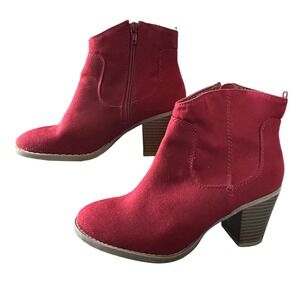 Old Navy Womens Burnt Red Faux Suede Ankle Boots Block Heel Side Zip Size 9